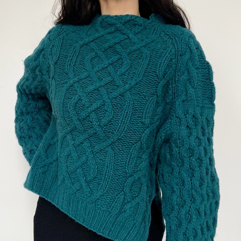 H&M Trend thick cable knit teal sweater sz XS